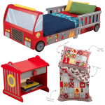 Set Fire Truck -3 piese (pat masina de pompier, lenjerie si noptiera)